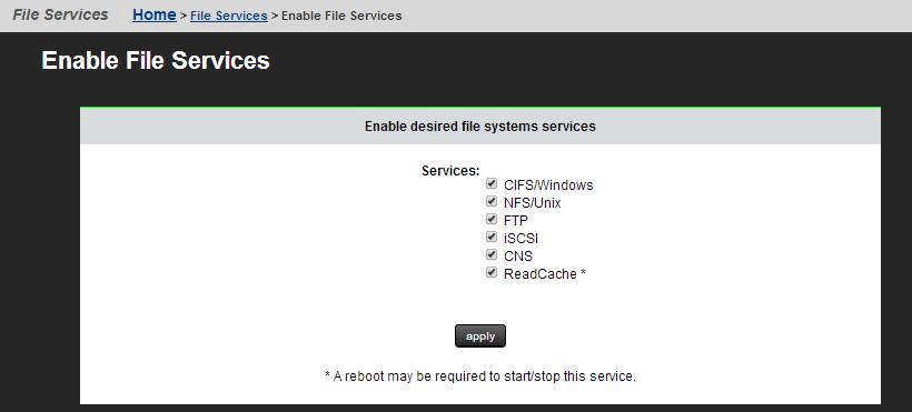 Procedure 1. Navigate to Home > File Services > Enable File Services to display the Enable File Services page.