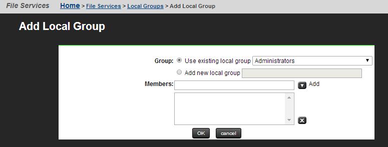 3. Click add to display the Add Local Group page.