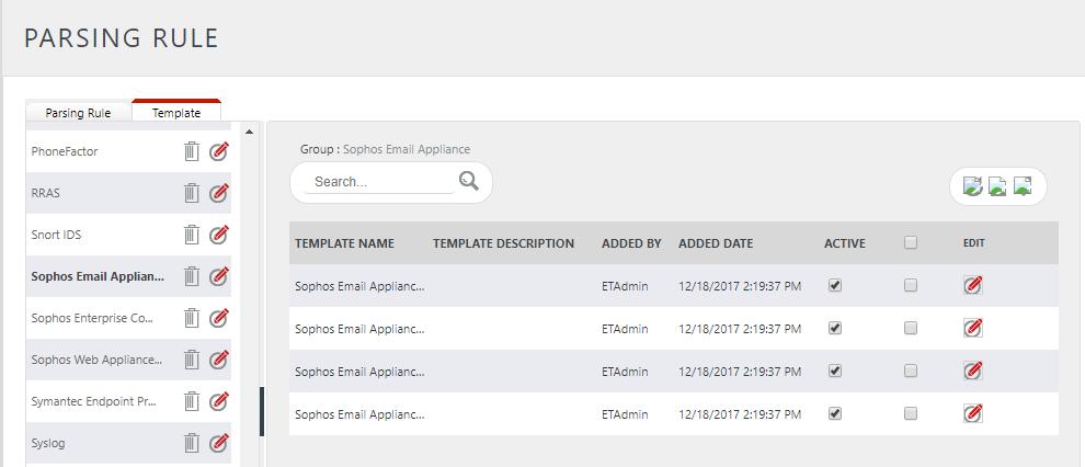 2. On Template tab, click on the Sophos Email Appliance group folder to view the imported Templates.