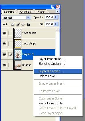 8) Now right click on the lady layer and select duplicate layer You will now have two lady layers. 9) Now click on the bottom lady layer.