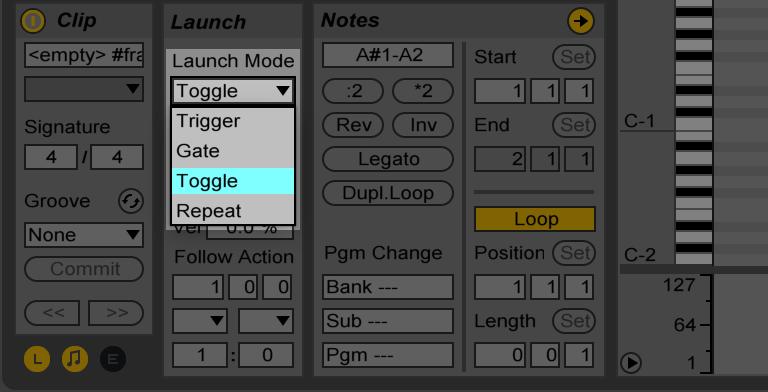 Mapping clips in the Performer Once you activated the edit mode by clicking the Edit button on the Performer device, you can press a button on the controller and the window illustrated on the left