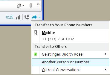 Transfer a Call To transfer to another person or number: 1.
