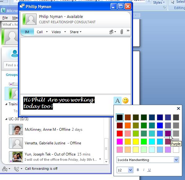Go to Lync Options, General to set new default formatting for