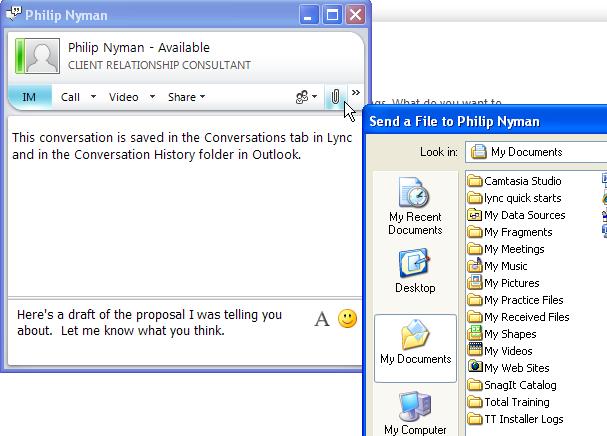 File Sharing Sharing files in an Instant Message is so easy Click the paper clip icon and navigate to the file you
