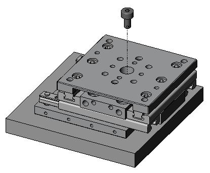 Align carriage with clearance holes to access base mounting pattern. Requires: 2x M1.