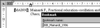 92 5 Making Bibliography Figure 5.5: Bookmarks for citing items of a bibliography list with alphanumeric labels. 5. Type in the bibliographic data of the bibliography item, and press the ENTER key to end the paragraph.