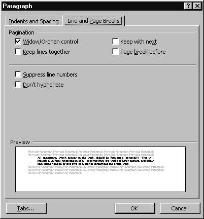 16 2Text Figure 2.6: The Paragraph dialog box, Line and Page Breaks tab. 3. Switch on the italic font shape by clicking on the Italic button on the toolbar or by pressing CTRL + I. 4.