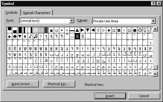 34 2Text Figure 2.13: The Symbol dialog box. as incorrect. Because of this, replacement of character combinations with ligatures should be done as a last operation on the text.