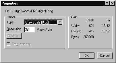 66 4 Figures and Tables Figure 4.3: Changing the physical size of an image in Microsoft Photo Editor using its menu File Properties.