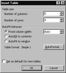 4.9 In-line tables: adding a caption 75 Figure 4.7: The Insert Table dialog box. 7. In the Alignment group, select Center. In the Text wrapping group, select None.