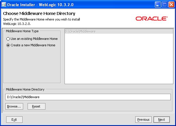 7. Specify the middleware home the same