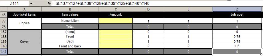Define the price for the [Item values] of the [Job ticket items] in column Z. Optionally, you can define a custom name for the new pricing column. In this example: "Job cost". 5.