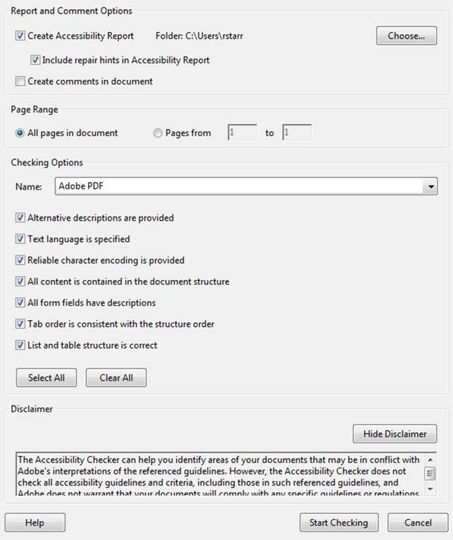 Create Accessible PDFs - Step 5 Accessibility Check (Full) 1. Choose Report and Comment Options. 2.