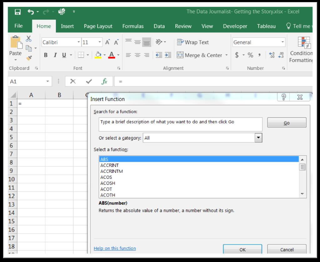 Excel 2016 contains more than 300 functions. Fortunately, journalists typically only use about a dozen or so, which we will discuss in this tutorial.