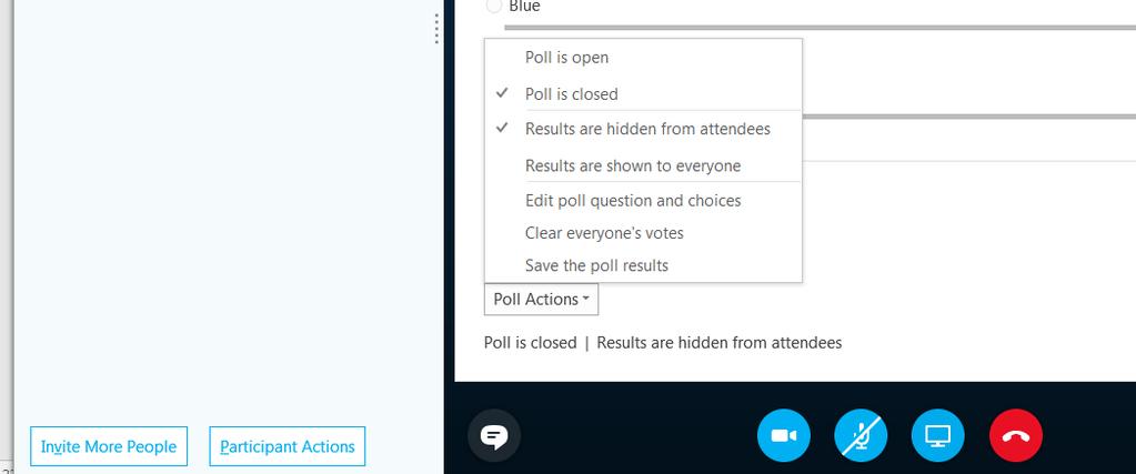 To allow Presenters and Attendees to see poll results: Click the Poll Actions pop-up menu Select Results