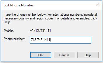 In the Edit Phone Number dialog box that appears,