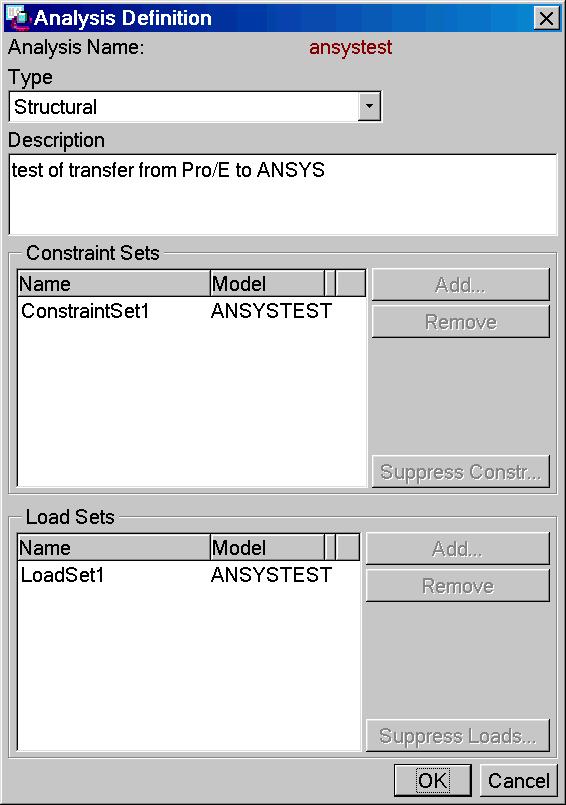 Specify a name for the analysis, like "ansystest". Select the type (Structural or Modal). Enter a short description.