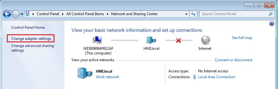 Windows Control Panel Network and Sharing Center Change Adapter Settings