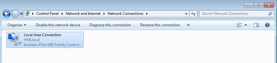 12. Right-click Local Area Connection, select Rename and enter PDH for the network connection name. Windows Control Panel Network Connections 13.