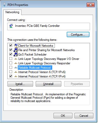 PDH Network Properties Dialog Box 14. Select OK to accept the changes and close the PDH Properties dialog box. 15. Right-click on the PDH Network and select Disable. 16.