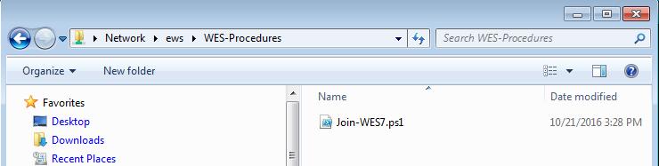 Join-WES7.ps1 Script in Thin Client Server s WES-Procedures Folder 2. Open Windows PowerShell in Administrator mode.