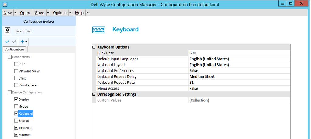 4.3 Edit Keyboard Settings The Keyboard settings are defaulted to the English language and are not included (not checked) in the template file.