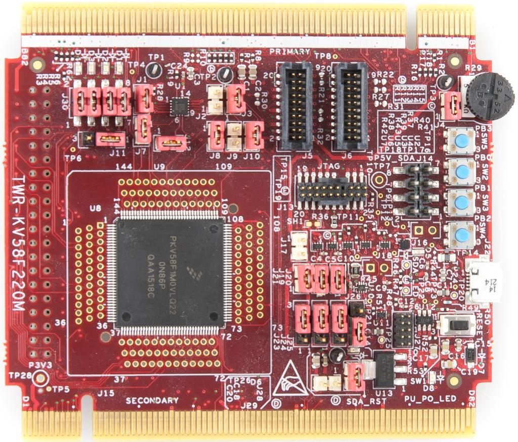 Hardware Setup 4.3.6. TWR-KV58F Tower System module The TWR-KV58F220M is a development tool for the NXP Kinetis KV5x family of MCUs built around the ARM Cortex-M7 core.