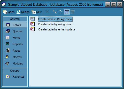 1.5 Create a Database File in Access and Create the Tables When you create a new file in access, all of the tables, queries, forms and reports will be stored in that one file.