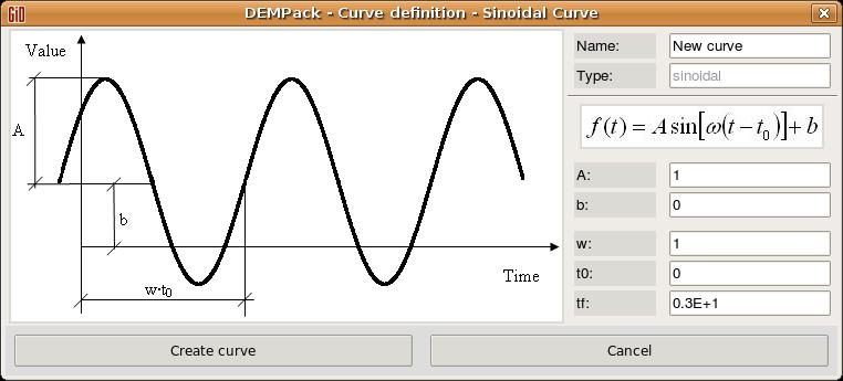 2.3. CURVES 19 t0: starting time of the line. f0: value of the curve at t0. tf: endting time of the line. : value of the curve at tf. Create Curve: creates the curve with the specied parameters.