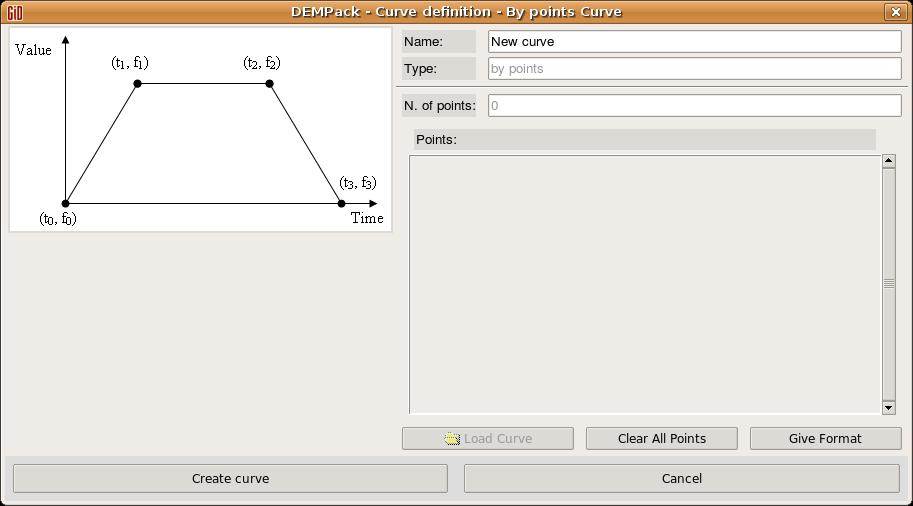 20 CHAPTER 2. GLOBAL DATA By Points Curve: Figure 2.13: Curve Denition: By points Name: Name identifying the curve. Type: shows the type of the curve being created. N. of Points: shows the number of points of the curve.