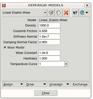 40 CHAPTER 4. MATERIALS 4.3 DEM-Rigid Material There is only one type of DEM-Rigid material. This material is called Linear Elastic- Wear and the window is shown in Figure 4.9: Figure 4.