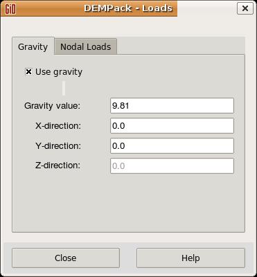 Chapter 6 Loads Data > Loads This section allows the use to assign dierent type of loads geometrical or mesh entities. 6.1 Gravity and External Loads Data > Loads > Gravity and External Loads In this DEMPack version, loads can be gravitational forces, or nodal forces.