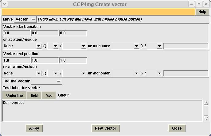 CCP4 Molecular Graphics - Vectors file:///e:/ccp4mg-win/help/vector.html The sub-menu has options to move the whole vector or the start or end of the vector.