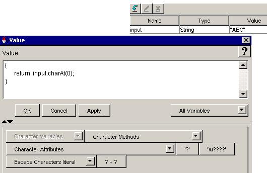 Character Chapter 3 Figure 3-12 Example Complex Expression Using Character Code The following sections describe the options on the Character tab: Character Methods and Attributes, page 3-44 Character