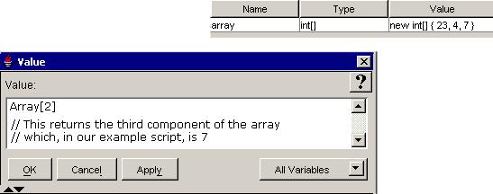 Array Chapter 3 Example Array Code In the following two examples, the script variables used in the expressions are listed in the top right of each example.
