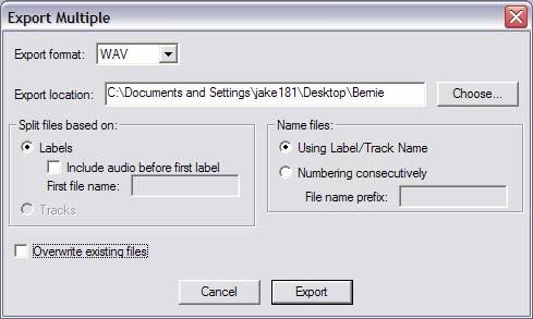 Figure 17: Export Options Menu Listening and Exporting to WAV/MP3 To listen to your digitized audio, you will need a third party application that can play WAV files.