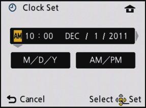 Setting Date/Time (Clock Set) The clock is not set when the camera is shipped. Press the [OFF/ON] button. [Precautions] is displayed.