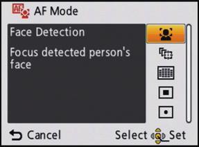 (It will also switch by pressing the zoom button) Screen to the right is an example of selecting [AF Mode] in [Rec] mode Menu.