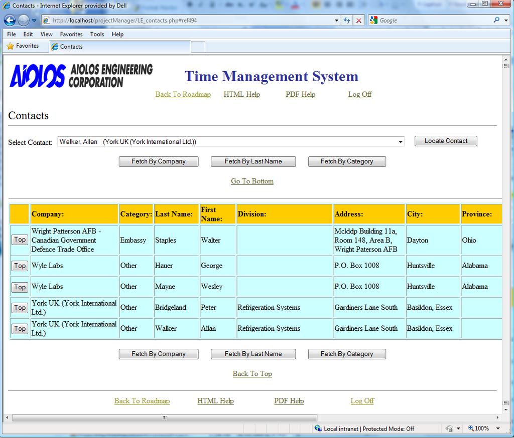 Contacts The Contacts option under Employee Tools in the Roadmap will display a web page containing information for all company contacts.