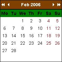 Figure 1: Calendar Control Click the double arrow heads at the top of the calendar to move to the previous or next year. Cick the single arrow heads to move to the previous or next month.