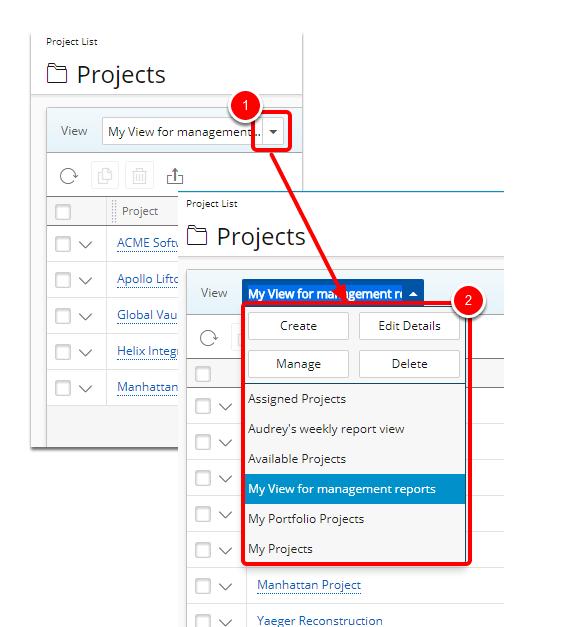 1.2. View Project List page View the Project List page. 2. Cick View 1.