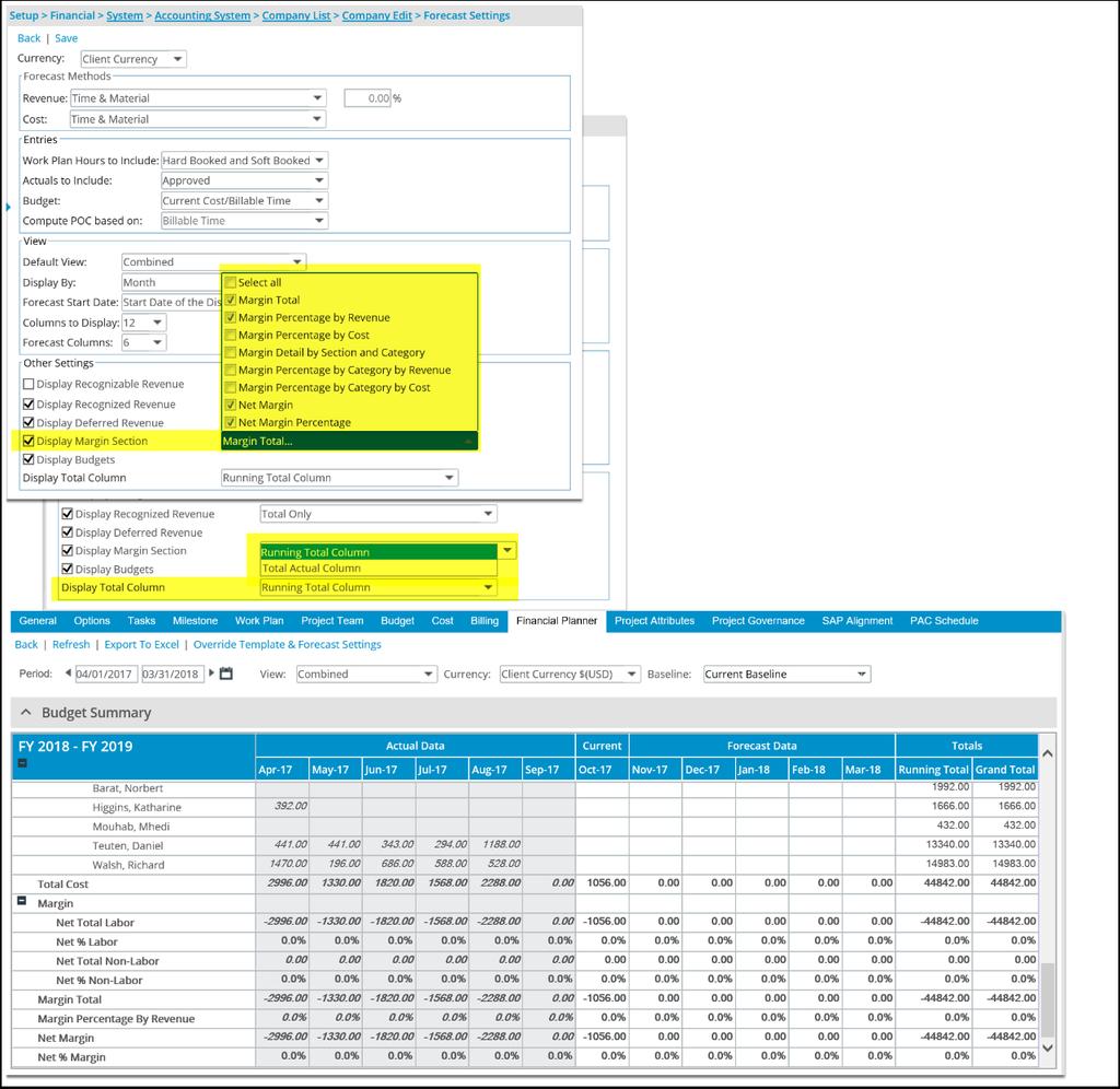 Financial Planner now has new forecast settings for displaying values Description: Addition of display options under the Forecast Settings of the Financial Planner.