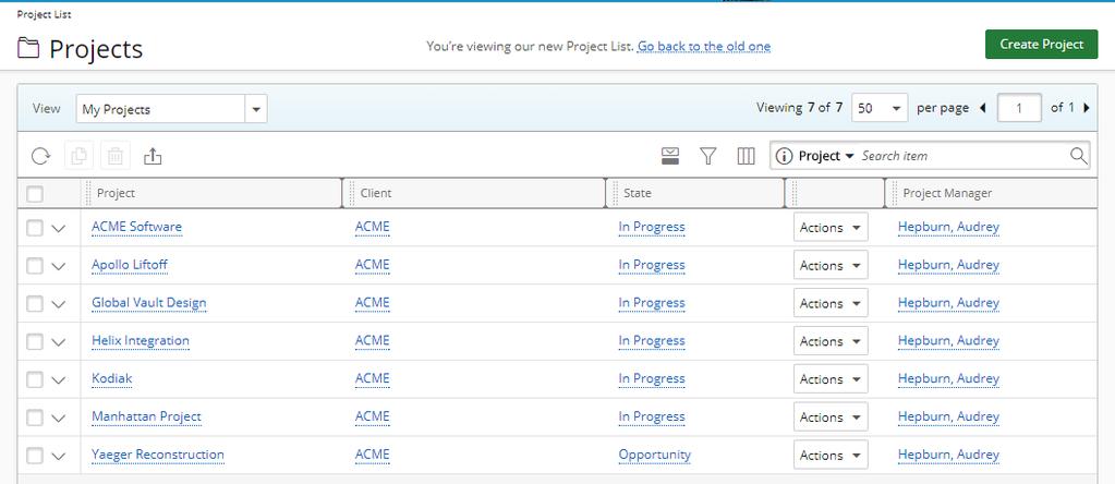 1.2. View Project List page View the