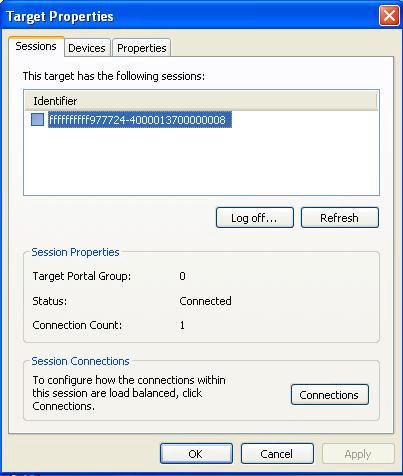 The following procedure shows how to log off the iscsi drive. 1. In the Targets tab, click Details.