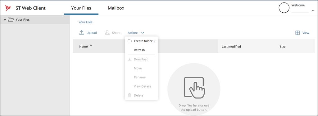 1 Manage ST Web Client Your files pane view Mailbox pane