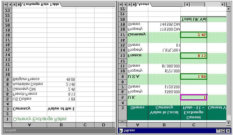 Exercise 7-4 12. Open the Exchange Rates workbook held in the Excel 2000 Intro Exercises folder. 13. If necessary, arrange the open workbooks vertically on screen. 14.