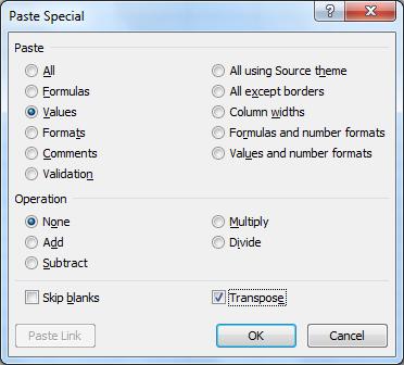 Dialog box will display: Click Values radio button.