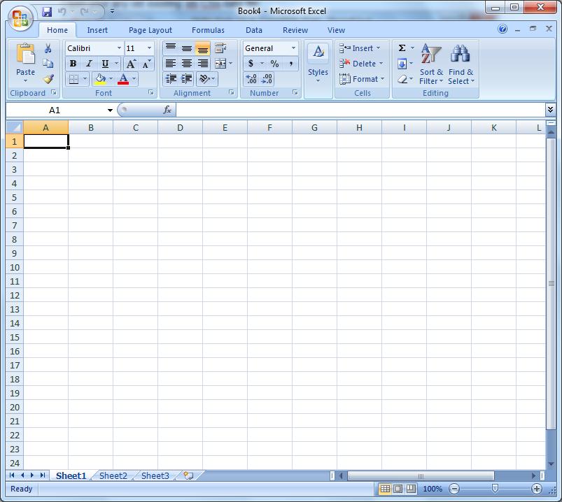 Excel window after opening a new blank worksheet: Please note that this file is