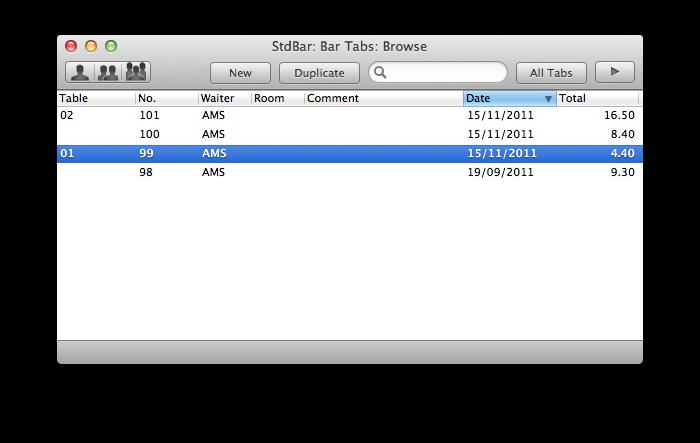 STARTING TO WORK: CREATING BAR TABS The tabs register is used to capture transactions. By default the tabs register will display all open bar tabs.