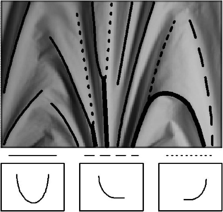18 Examples of surface profile at cross-sections Fig. 6. Three types of fold profiles defined are shown at the top which correspond to the solid, dashed, and dotted lines respectively.